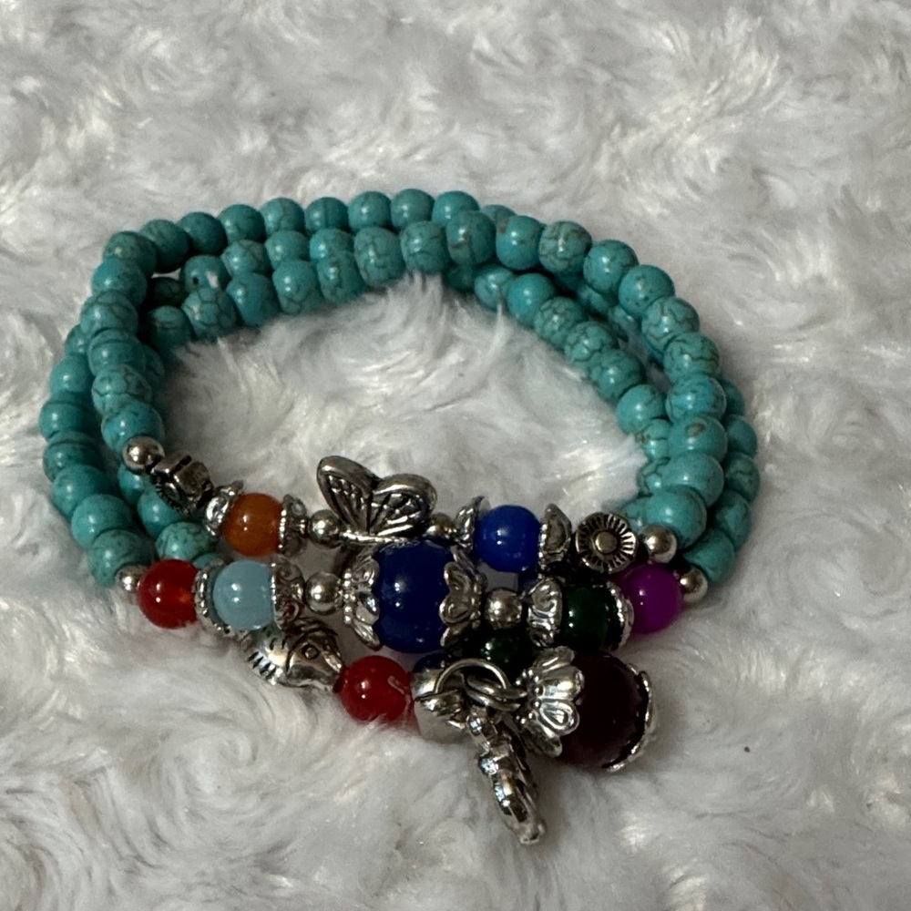 Turquoise Beaded Bracelet with Silver Accents